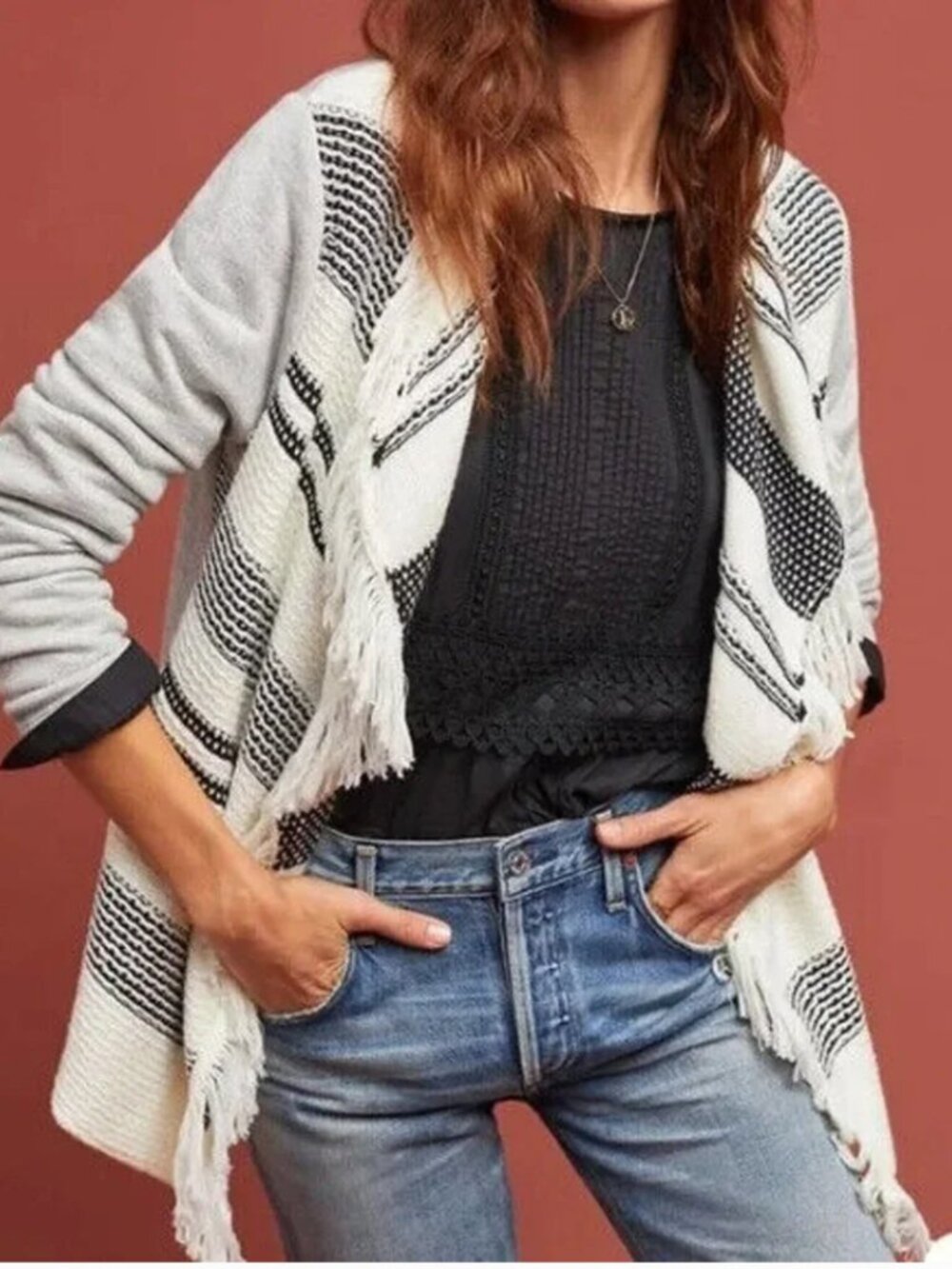 Anthropologie Dolan Fringe Sweater Cardigan XL